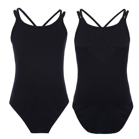 DPOIS Girls Kids Girls Spaghetti Strap Crisscross Back Ballet Dance Leotard Bodysuit Black 10-12