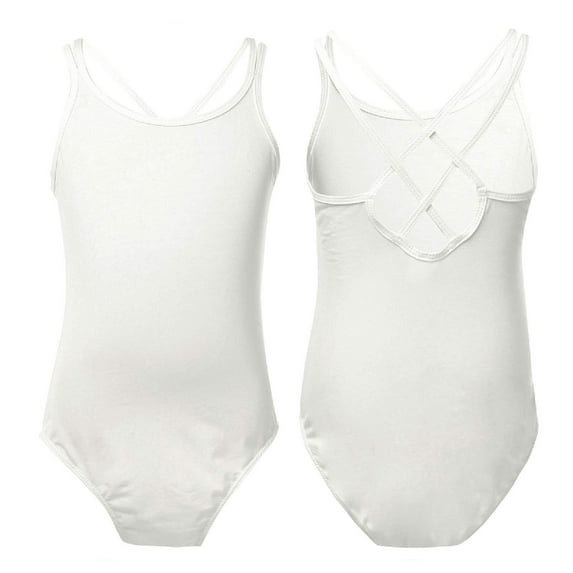 DPOIS Girls Kids Girls Spaghetti Strap Crisscross Back Ballet Dance Leotard Bodysuit Cream 12-14