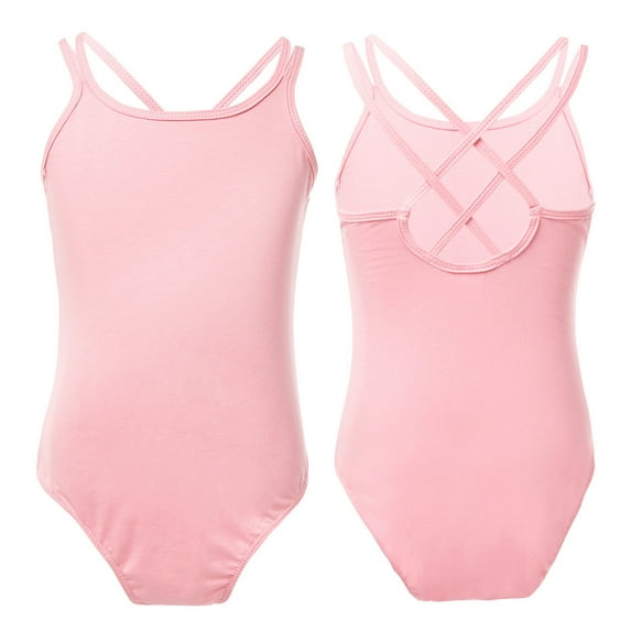 DPOIS Girls Kids Girls Spaghetti Strap Crisscross Back Ballet Dance Leotard Bodysuit Pink 12-14