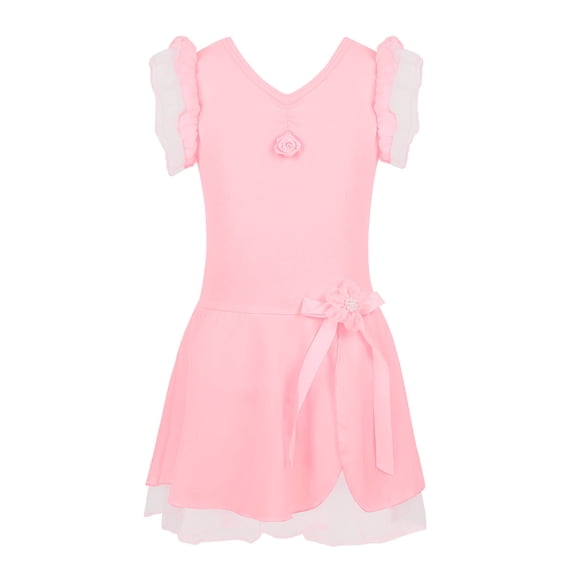 DPOIS Girls Kids Ruffled Sleeve Ballet Dance Tutu Dress Leotard Skirt