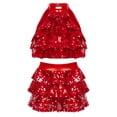 thumbnail image 1 of DPOIS Girls Kids Sequins Halter-Neck Dance Crop Top with Tutu Skirt Red 16, 1 of 7