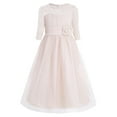thumbnail image 1 of DPOIS Girls Lace Mesh Half Sleeves Flower Girl Dress Formal Party Gown Champagne 8, 1 of 7