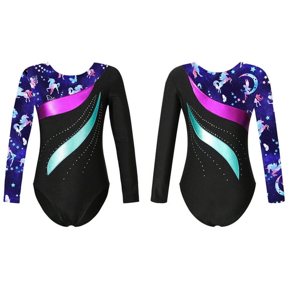 DPOIS Girls' Long Sleeve Unitard Ballet Dance Bodysuit