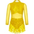 thumbnail image 1 of DPOIS Girls Mesh Splice Shiny Sequins Long Sleeve Tassel Dress Jazz Costume Gold 8, 1 of 3