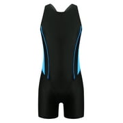 DPOIS Girls One Piece Athletic Racerback Boyleg Swimwear Swimsuit Bathing Suit Blue&Black 14