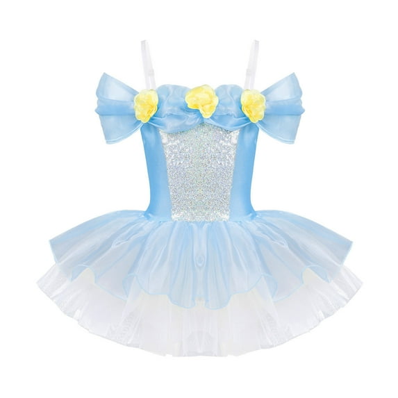 DPOIS Girls Princess Off Shoulder 3D Flowers Leotard Ballet Tutu Dress