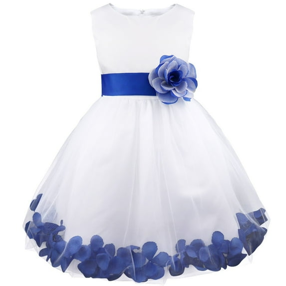 DPOIS Girls Princess Pageant Flower Girl Dress Wedding Bridesmaid Tulle Prom Ball Gown Navy Blue 8