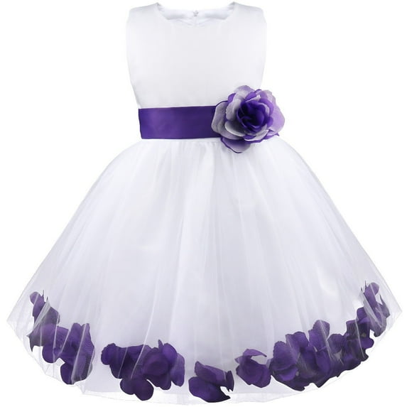 DPOIS Girls Princess Pageant Flower Girl Dress Wedding Bridesmaid Tulle Prom Ball Gown Purple 6