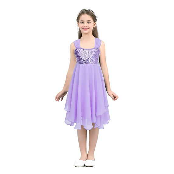 DPOIS Girls Sequined Ballet Dance Gymnastic Leotard Dress Lyrical Dance Costumes Lavender 4