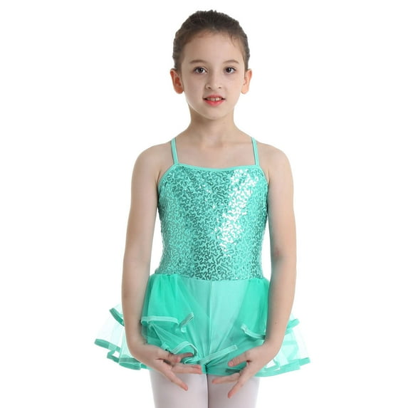 DPOIS Girls Sequined Camisole Ruffle Ballet Tutu Skirted Kids Leotard Dance Wear