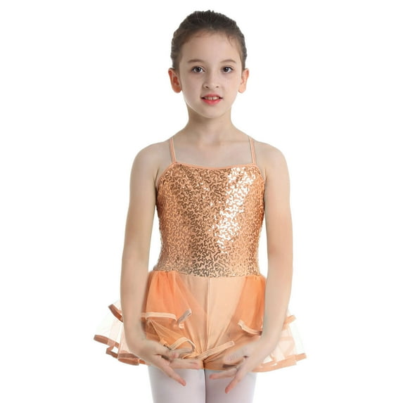 DPOIS Girls Sequined Camisole Ruffle Ballet Tutu Skirted Kids Leotard Dance Wear