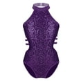 thumbnail image 1 of DPOIS Girls Sequined Turtle Mock Neck Leotard for Gymnastics Ballet Dance Costumes Purple 4, 1 of 7