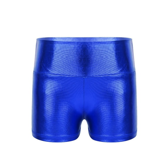 DPOIS Girls Shiny Metallic Booty Shorts Dance Sports Slim Hot Pants Activewear Blue 12