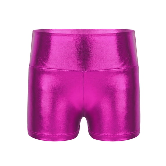 DPOIS Girls Shiny Metallic Booty Shorts Dance Sports Slim Hot Pants Activewear Rose 6