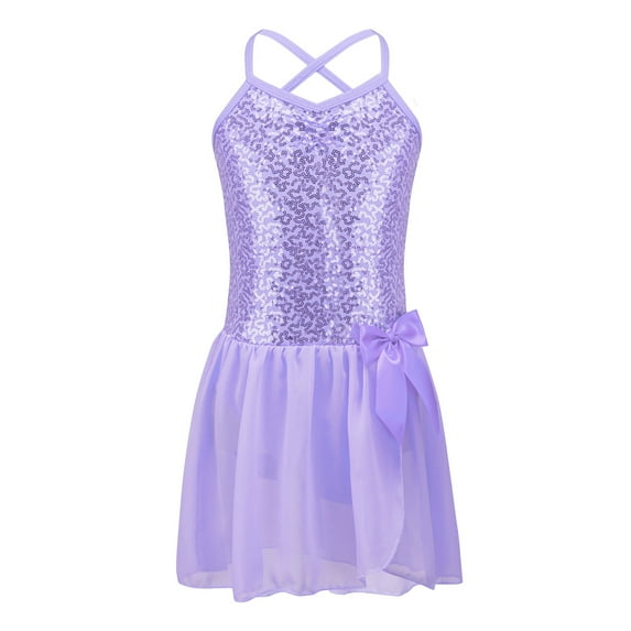 DPOIS Girls Shiny Sequined Bodice Tulle Skirts Leotard Dress Ballet Dancewear
