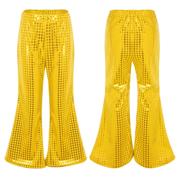 DPOIS Girls Shiny Sequined Hip Hop Pants Disco Jazz Dance Costume
