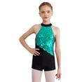 thumbnail image 1 of DPOIS Girls Shiny Sequins Sleeveless Halter Neck Jumpsuit Jazz Latin Dance Costume Light Green 12, 1 of 7