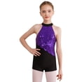 thumbnail image 1 of DPOIS Girls Shiny Sequins Sleeveless Halter Neck Jumpsuit Jazz Latin Dance Costume Purple 14, 1 of 7