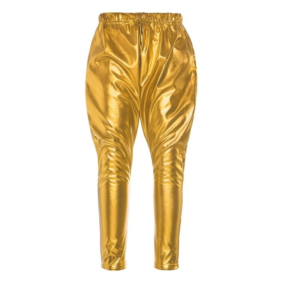DPOIS Girls Skinny Metallic Loose Elastic Waist Leggings Tights Pants Gold 3-4