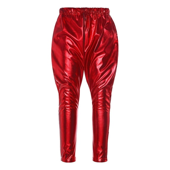 DPOIS Girls Skinny Metallic Loose Elastic Waist Leggings Tights Pants Red 13-14