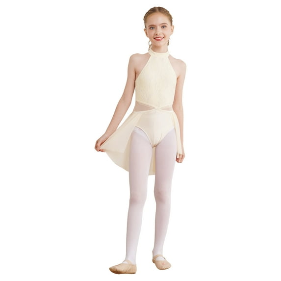 DPOIS Girls Sleeveless Cutout Back Ballet Leotard Lyrical Dance Dress Champagne 12