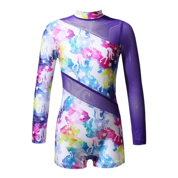 DPOIS Girls' Sparkle Colorful Dance Athletic Leotard Ballet Gymnastics Jumpsuit Floral 16
