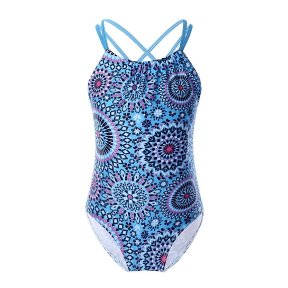 DPOIS Girls Tie Dye Printed Criss Cross Back One Piece Swimsuit