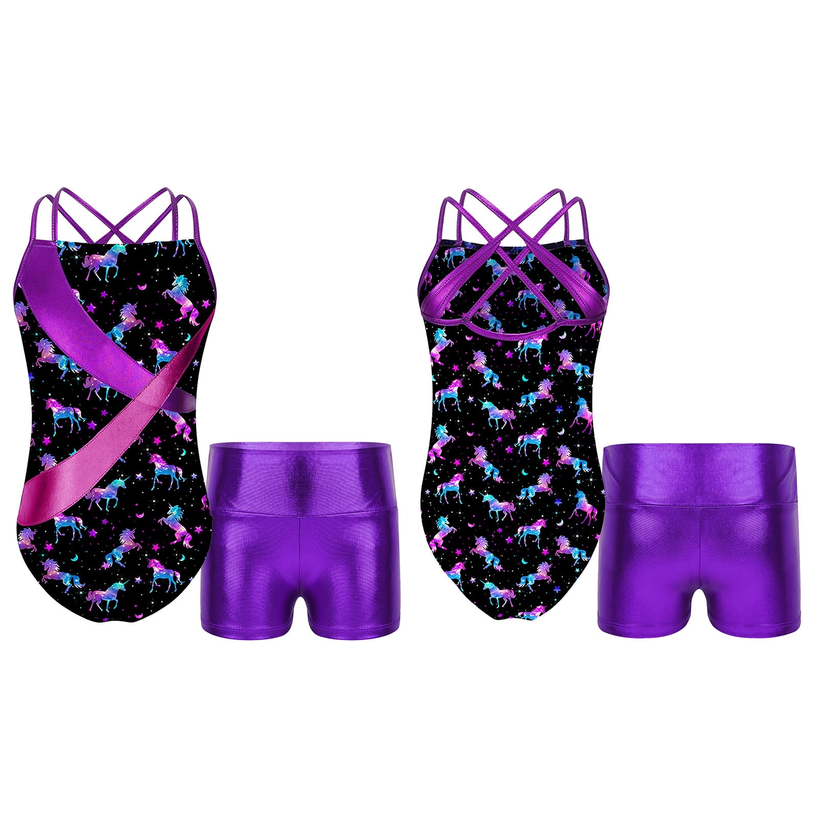 DPOIS Gymnastics Leotards for Girls Ballet Dance Bodysuit with Shorts ...