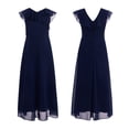 thumbnail image 1 of DPOIS Junior Girls V Neck High Waist Bridesmaid Dress A-Line Floor-Length Ruffle Chiffon Party Dress, 1 of 5