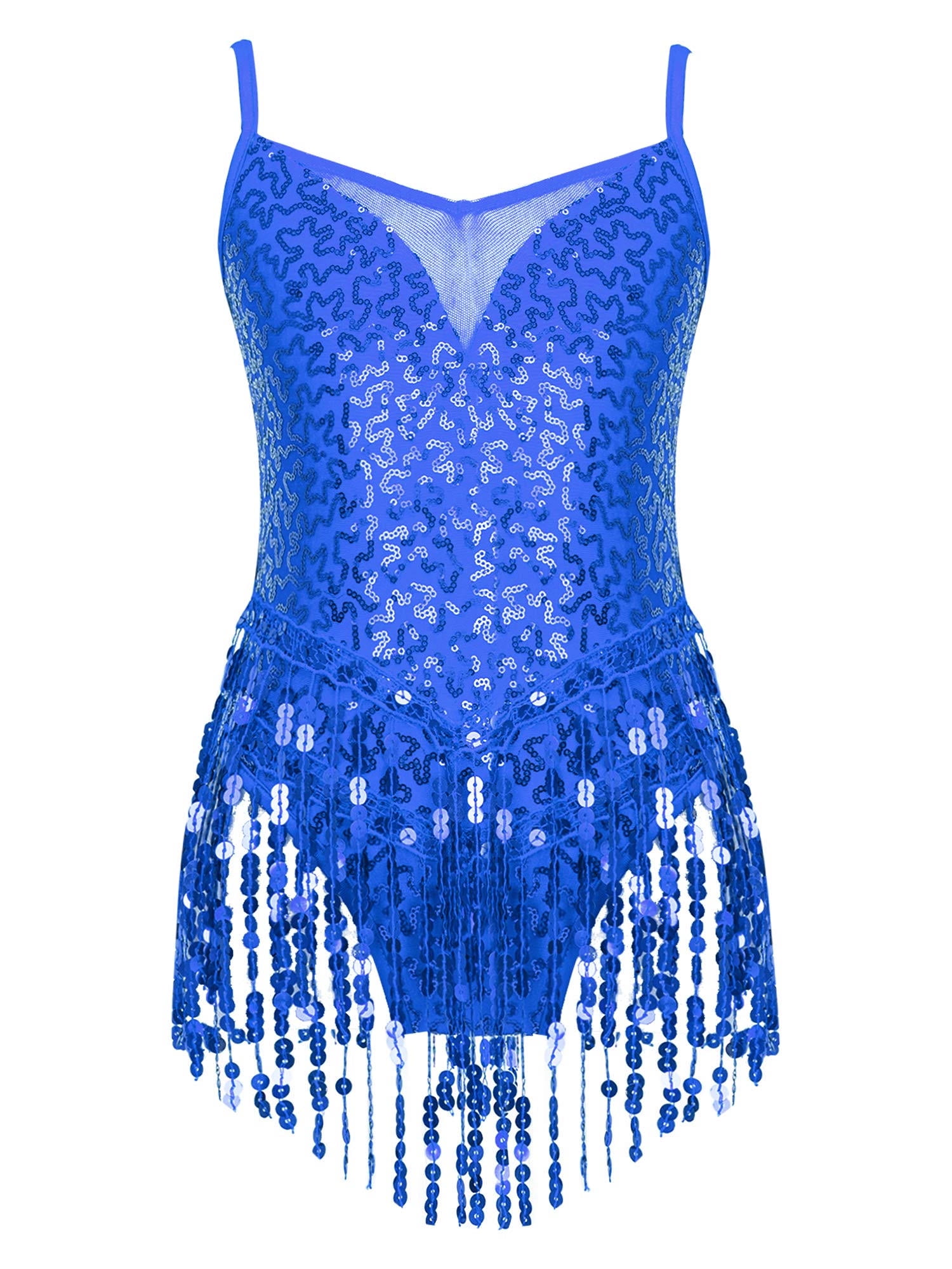 Sequin Latin Jazz Dance Dress for Girls, Royal Blue, Brunei Ubuy