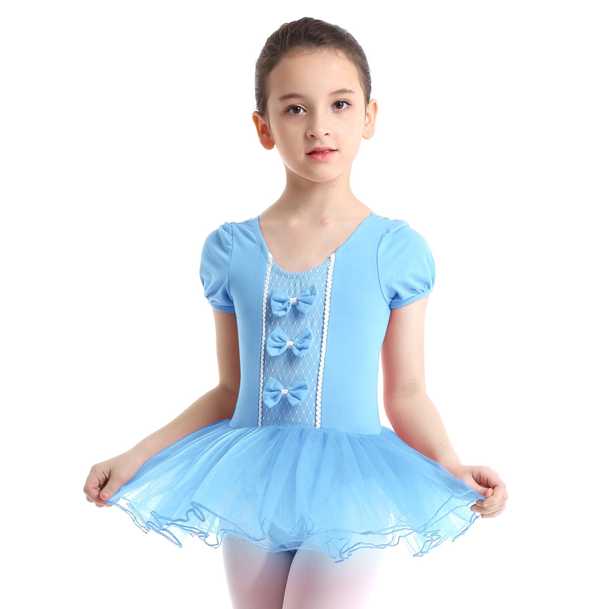 DPOIS Kids Ballet Dance Shorts Sleeve Leotard Gymnastic Tulle Tutu