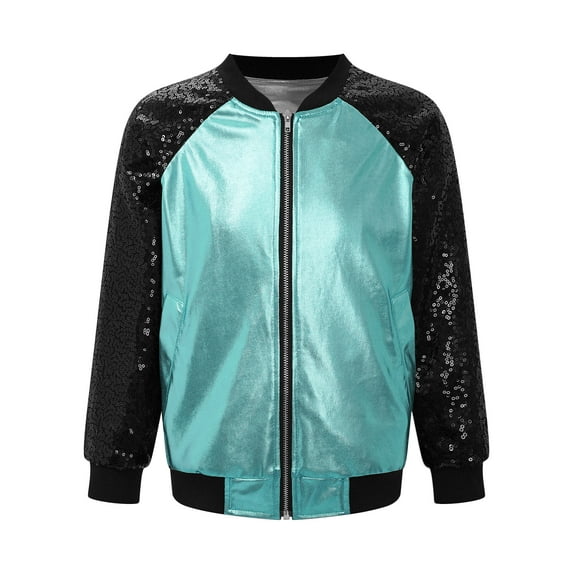 DPOIS Kids Boys Girls Long Sleeve Flight Jacket Zip Up Coat Dancewear Lake Blue 14