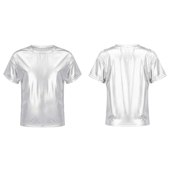 DPOIS Kids Boys Girls Shiny Metallic Hip Hop Dance T-Shirt