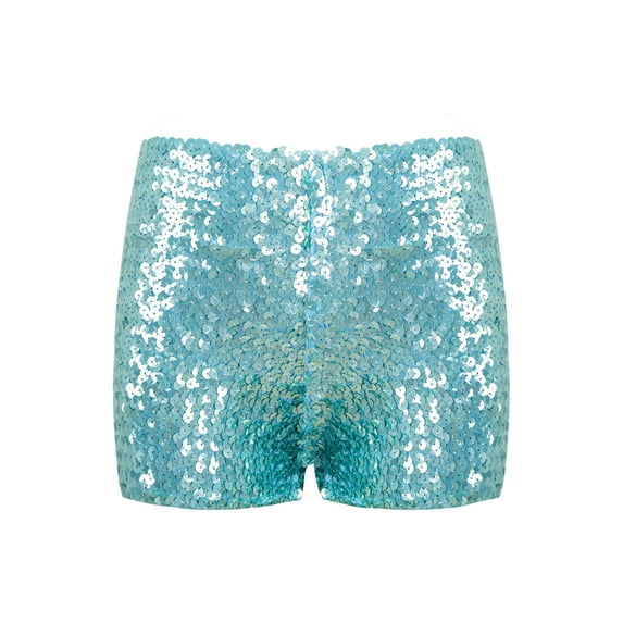 DPOIS Kids Boys Girls Sparkle Sequins Jazz Hip Hop Dance Shorts Sky Blue 6-10