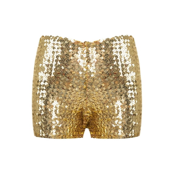 DPOIS Kids Boys Girls Sparkle Sequins Jazz Hip Hop Dance Shorts Yellow 12-16