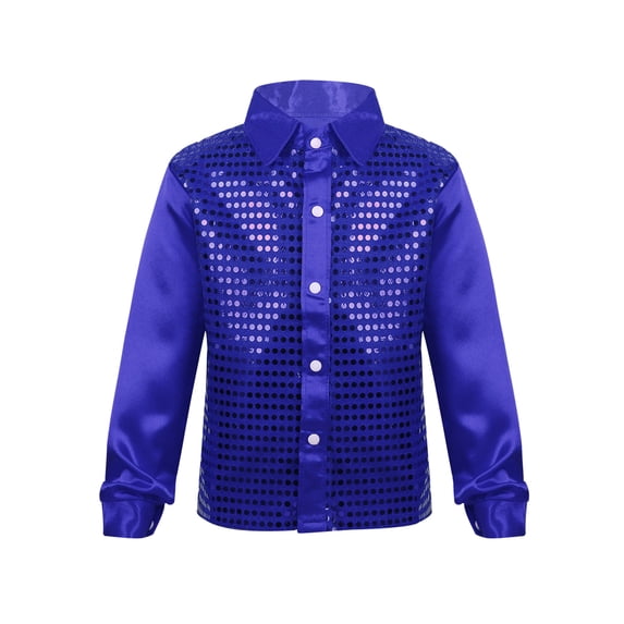DPOIS Kids Boys Hip Hop Dance Shirts Jazz Dance Sequin Long Sleeve Jackets Blue 4-5