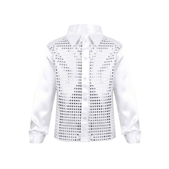 DPOIS Kids Boys Hip Hop Dance Shirts Jazz Dance Sequin Long Sleeve Jackets White 8-10
