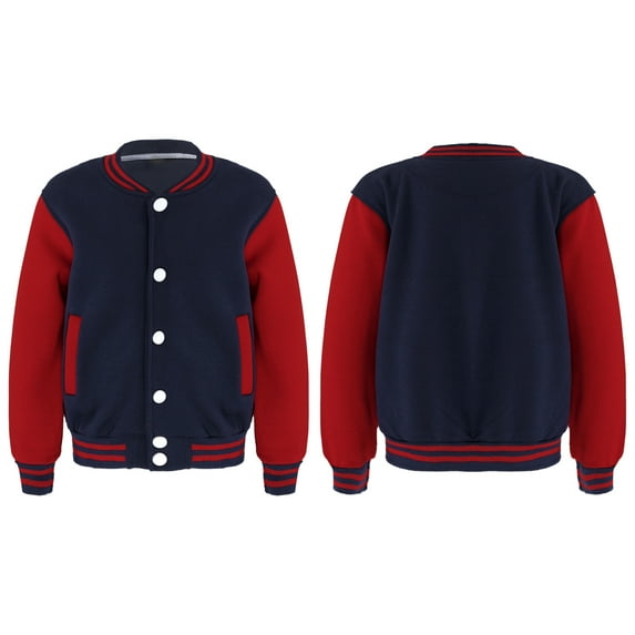 DPOIS Kids Boys Long Sleeve Stand Collar Button Closure School Uniform Outerwear Jacket Navy Blue 9-10