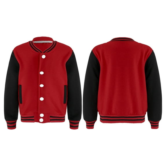 DPOIS Kids Boys Long Sleeve Stand Collar Button Closure School Uniform Outerwear Jacket Red&Black 11-12