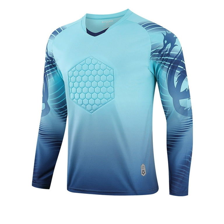DPOIS Kids Boys Protective Goalie Shirt Long Sleeve Goalkeeper Football Training Tee Shirt Sky Blue 14 15