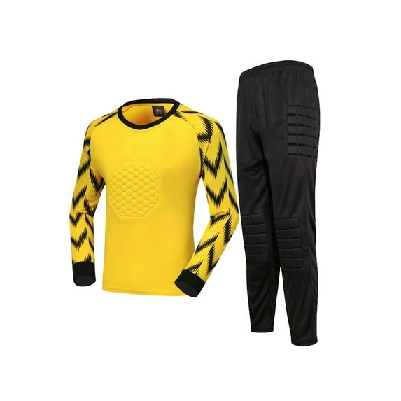 DPOIS Kids Boys Soccer Goalie Jersey with Pants Football Training Outfit Yellow 10-11