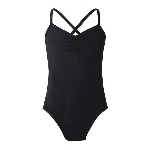 DPOIS Kids Camisole Ballet Dance Leotard Gymnastics Bodysuit Black (Girls 5-6)
