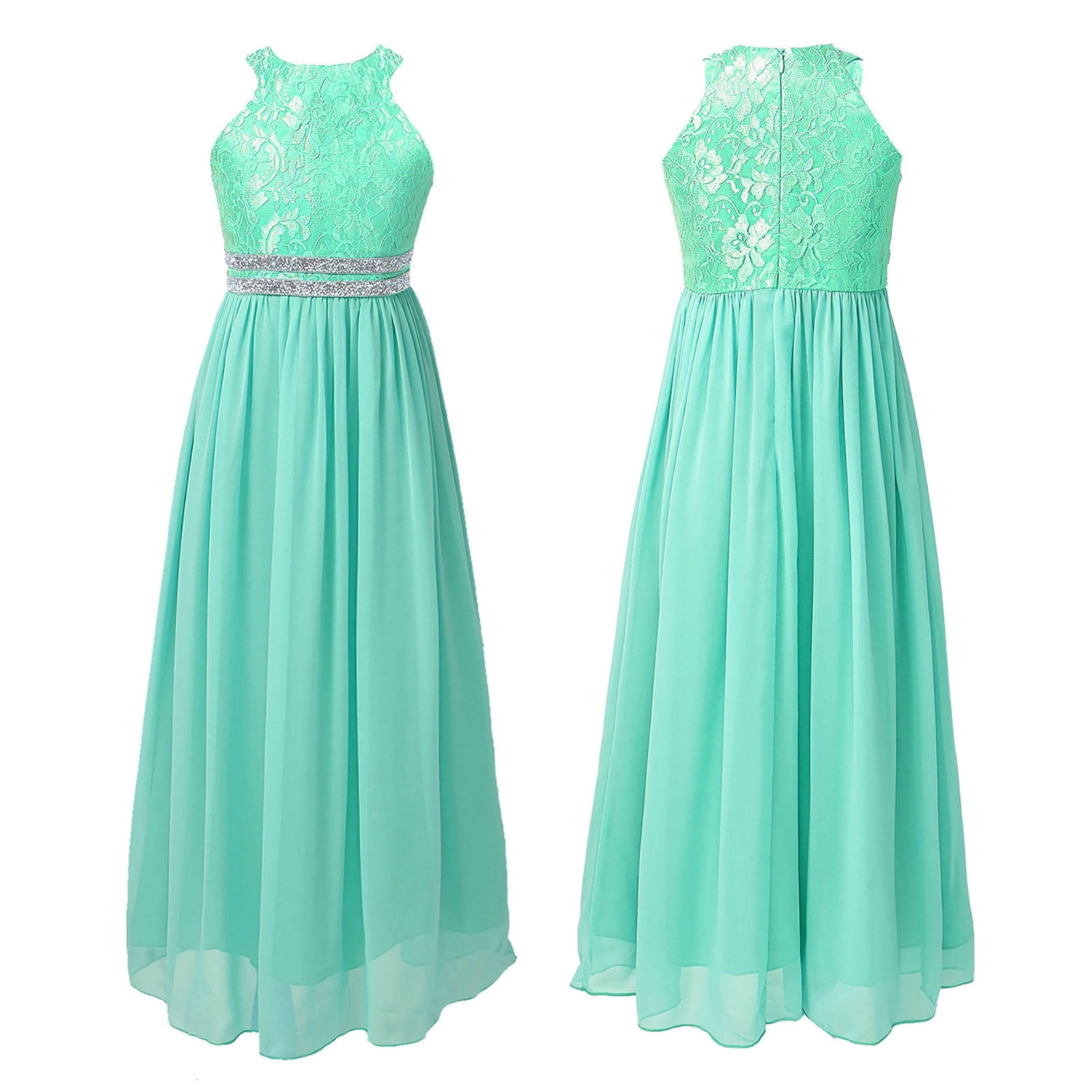 mint green ladies dress Lovely Lace Mint Bubble Sleeve Flower Girl Dress main image 0