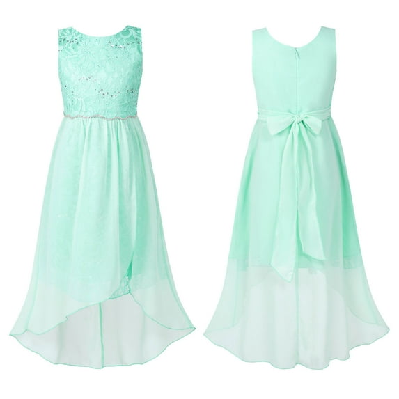 DPOIS Kids Flower Girl Dress Floral Lace Wedding Junior Bridesmaid Dress Ball Gown Mint Green 16