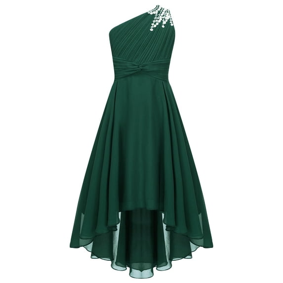 DPOIS Kids Flower Girl Dress One Shoulder Birthday Party Dress Princess Gown for Pageant Army Green 14