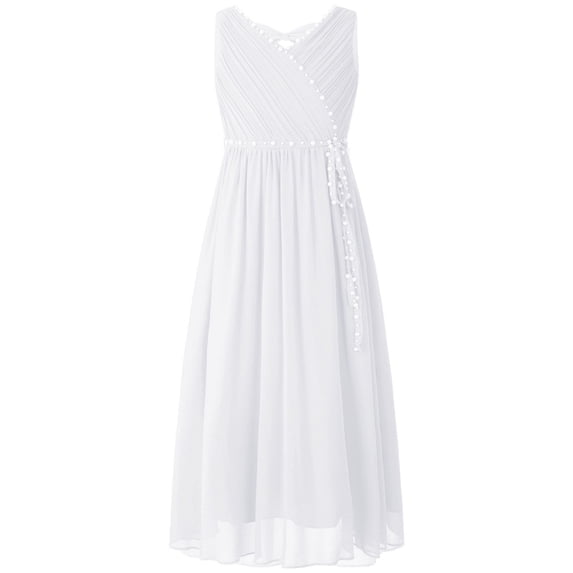 DPOIS Kids Flower Girl Dress Sleeveless Beaded Princess Junior Bridesmaid Wedding Party Dresses