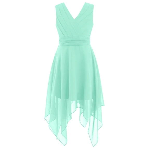 DPOIS Kids Flower Girl Dress V Neck Sleeveless Bridesmaid Dress Mint Green 8