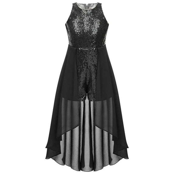 DPOIS Kids Flower Girl Dress Wedding Party Chiffon Sequins Dress Black 8