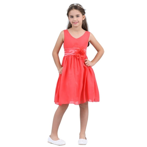 DPOIS Kids Flower Girls Elegant Sleeveless Wedding Party Formal Dress Watermelon 4