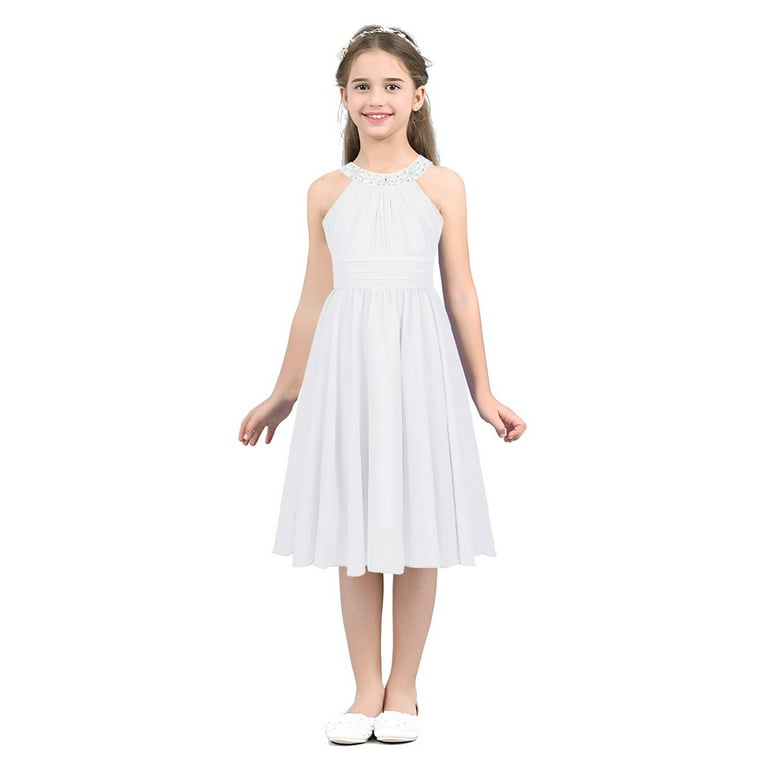 DPOIS Kids Flower Girls Halter Beaded Dress Sleeveless Wedding Party Formal Dresses White 6 Walmart